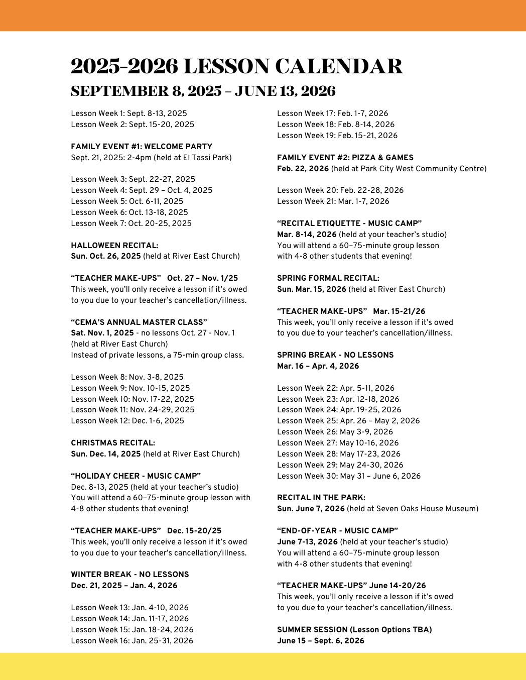 2025-2026 CEMA Annual Calendar