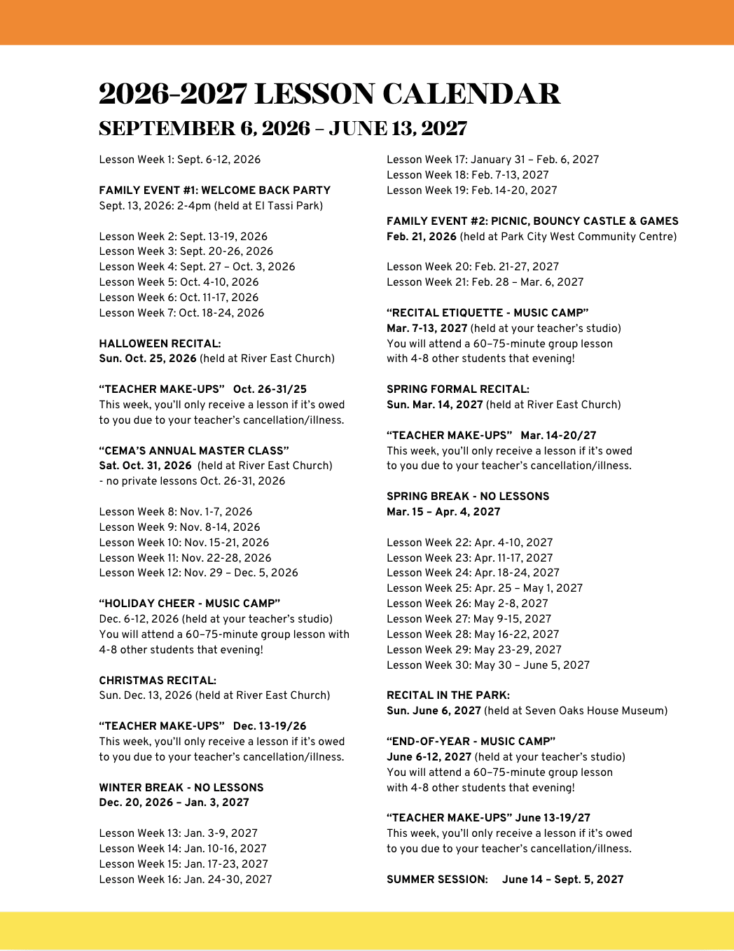 2026-2027 CEMA Annual Calendar